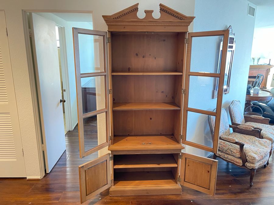 Wooden Bookcase With Glass Front Doors And Lower Cabinet 2’10”W X 1’2”D X 7’H [Photo 9]