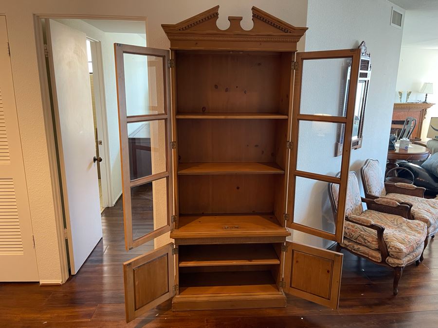 Wooden Bookcase With Glass Front Doors And Lower Cabinet 2’10”W X 1’2”D X 7’H [Photo 8]