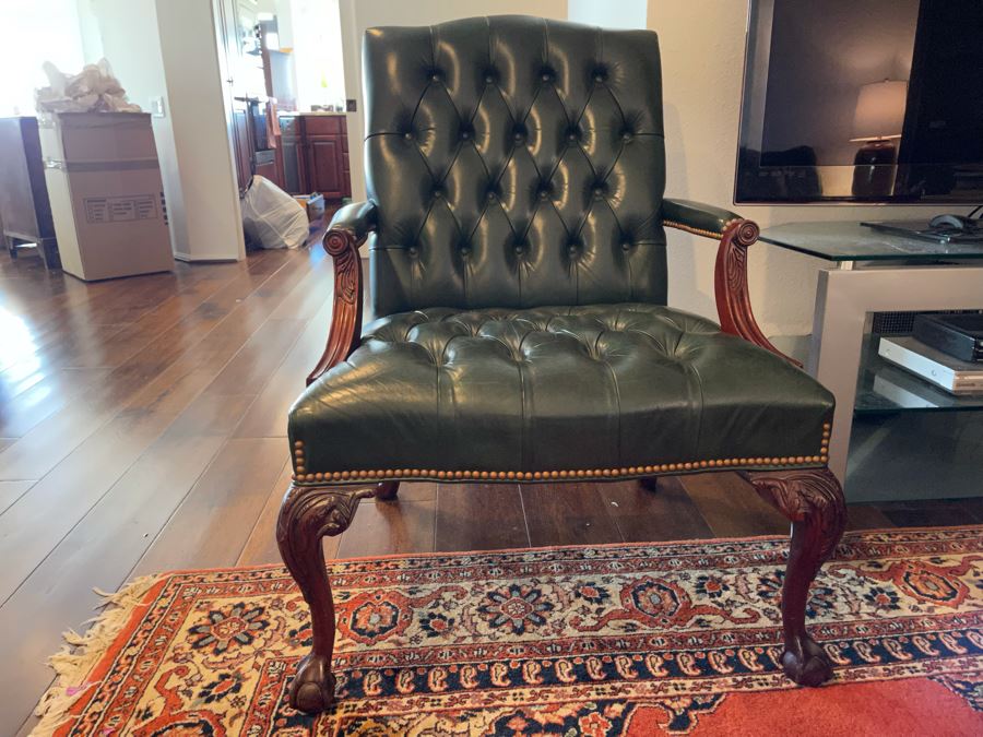 Hancock & Moore Tufted Leather Armchair With Brass Nailhead Trim [Photo 4]
