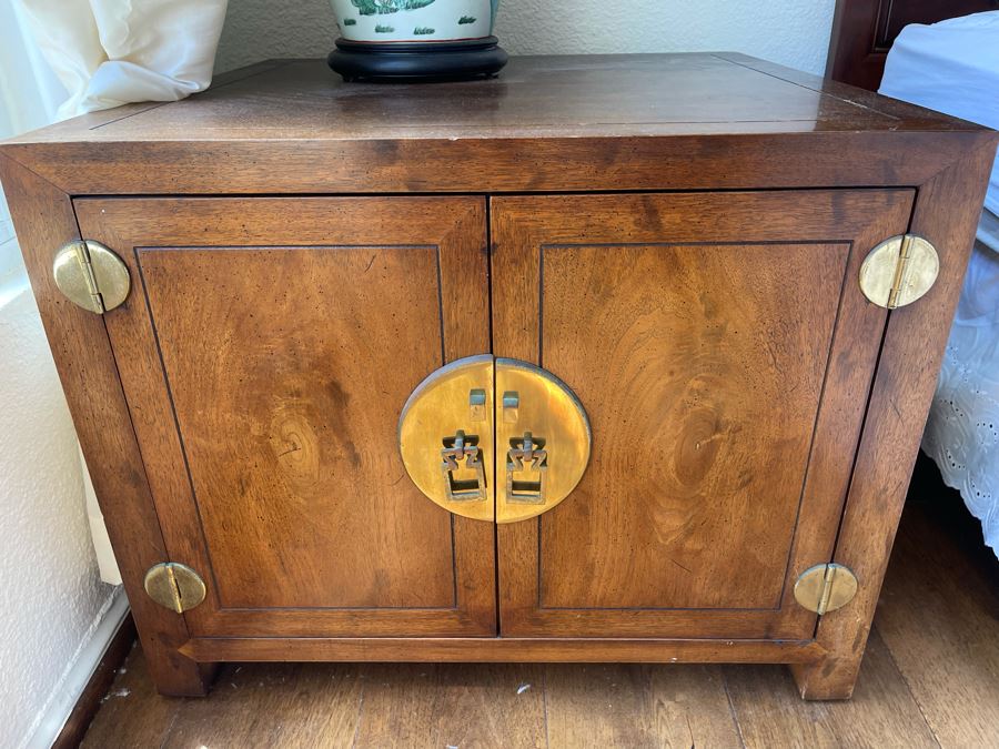 Chinese Wooden Side Cabinet With Brass Accents 2’4”W X 2’4”D X 1’10”H [Photo 2]