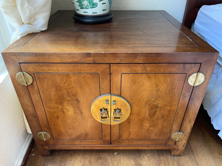 Chinese Wooden Side Cabinet With Brass Accents 2’4”W X 2’4”D X 1’10”H [Photo 3]