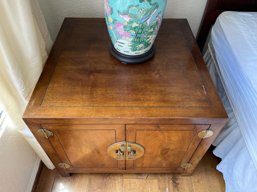 Chinese Wooden Side Cabinet With Brass Accents 2’4”W X 2’4”D X 1’10”H [Photo 6]