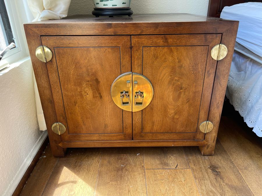 Chinese Wooden Side Cabinet With Brass Accents 2’4”W X 2’4”D X 1’10”H [Photo 4]