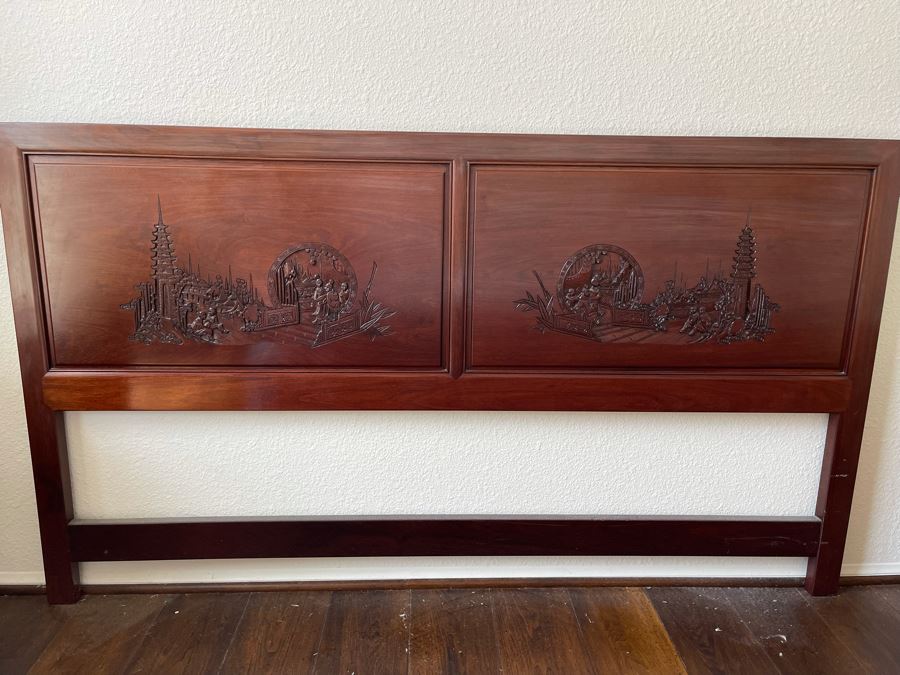 Chinese Rosewood Relief Carved Headboard 6’1W X 3’6”H [Photo 2]