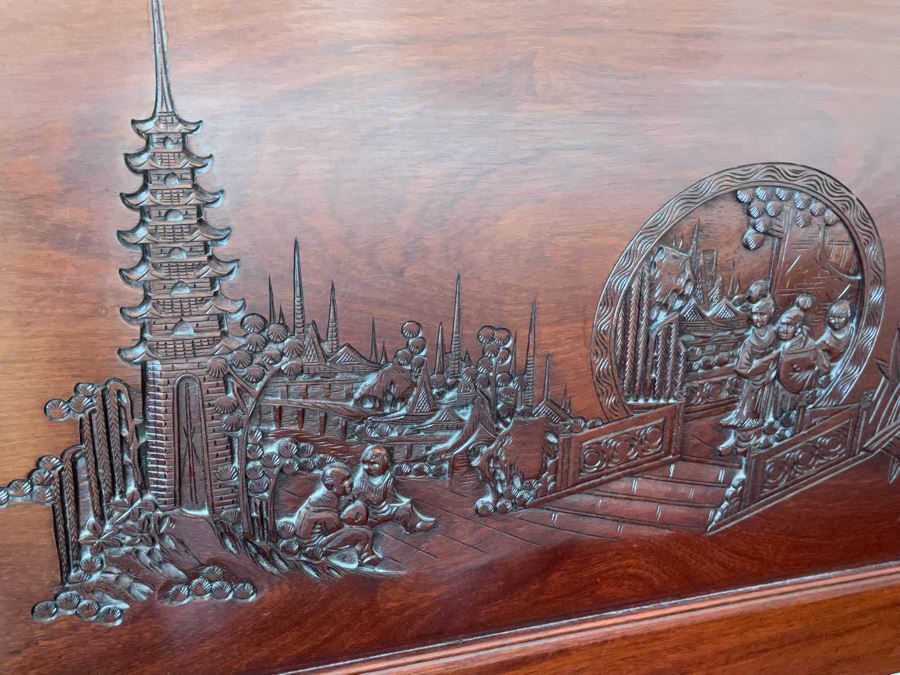 Chinese Rosewood Relief Carved Headboard 6’1W X 3’6”H [Photo 4]