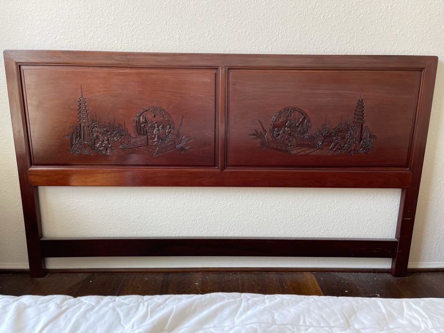 Chinese Rosewood Relief Carved Headboard 6’1W X 3’6”H [Photo 3]