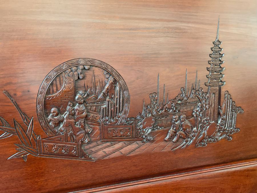 Chinese Rosewood Relief Carved Headboard 6’1W X 3’6”H [Photo 8]