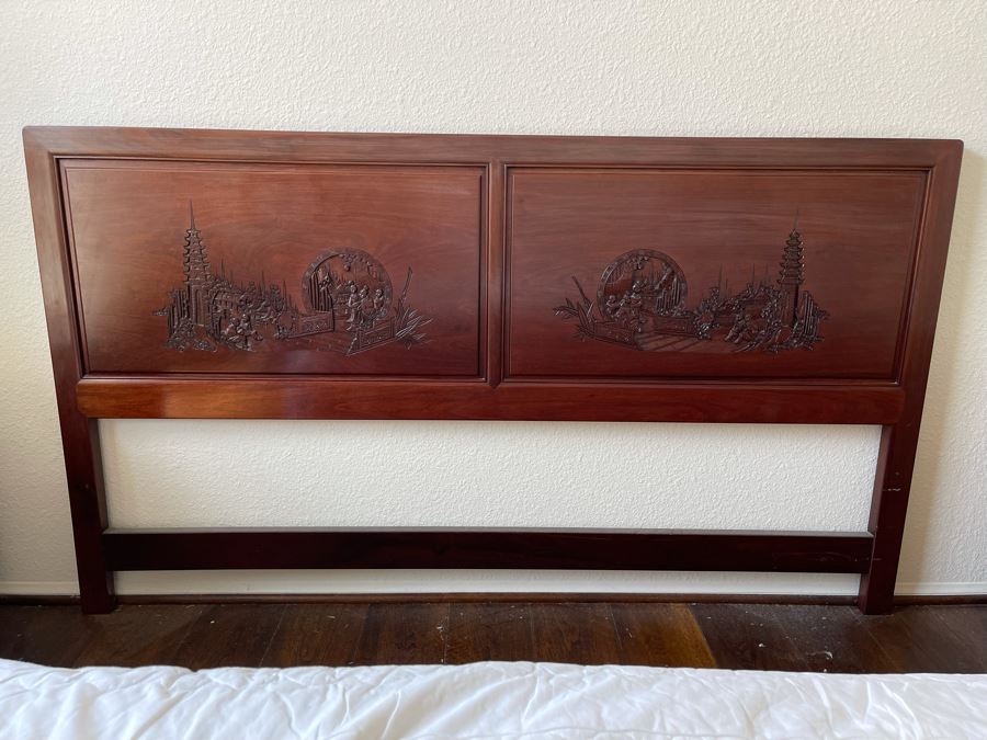 Chinese Rosewood Relief Carved Headboard 6’1W X 3’6”H [Photo 1]