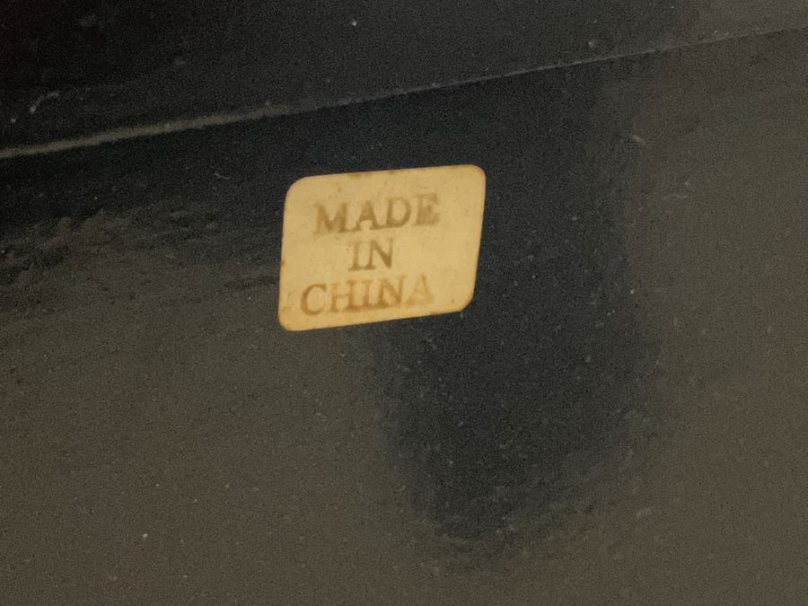 Black And Gold Chinese Wooden Cabinet With Relief Carved Semiprecious Stones Birds And Floral Decorations 2’10”W X 1’6”D X 4’4”H [Photo 13]