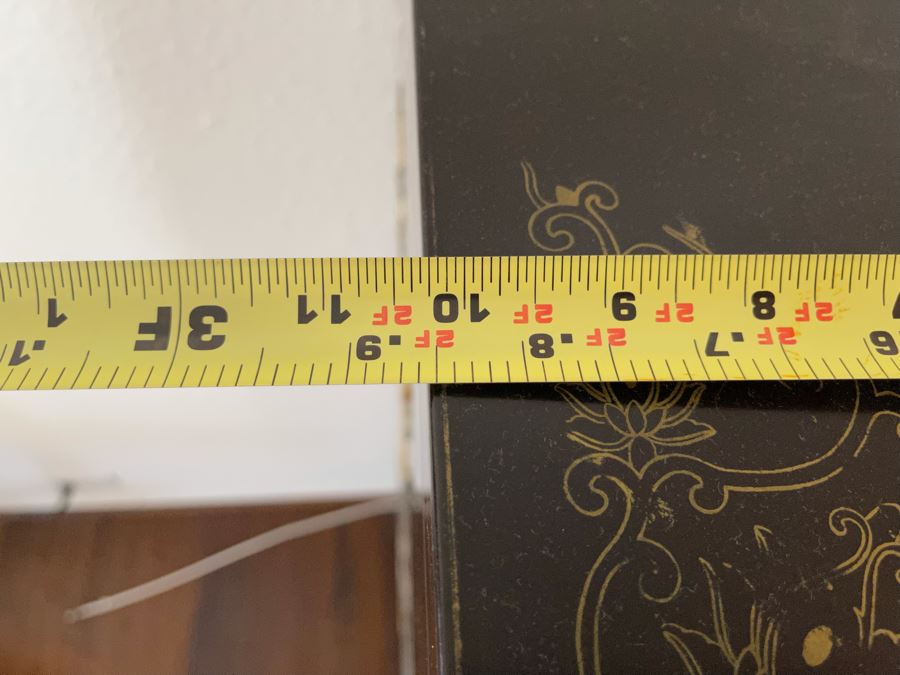 Black And Gold Chinese Wooden Cabinet With Relief Carved Semiprecious Stones Birds And Floral Decorations 2’10”W X 1’6”D X 4’4”H [Photo 16]