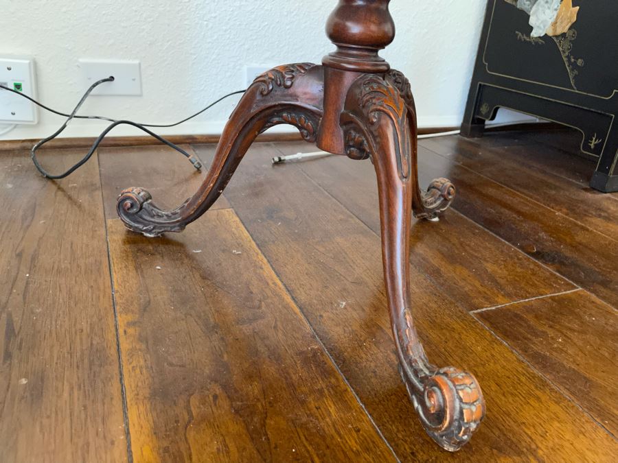 Vintage Wooden 2-Tier Pedestal Table 2’1”W X 2’9”H [Photo 8]