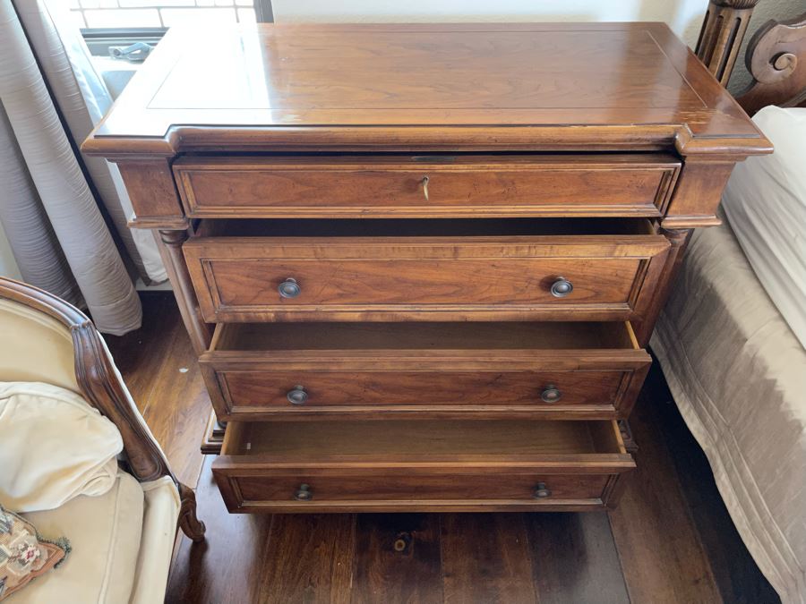 Stunning Pair Of Baker Furniture American Walnut Chest Of Drawers With Top Lock In Top Drawer With Original Product Brochure 3’4”W X 1’7”D X 2’10”H Retails $5,300 [Photo 9]