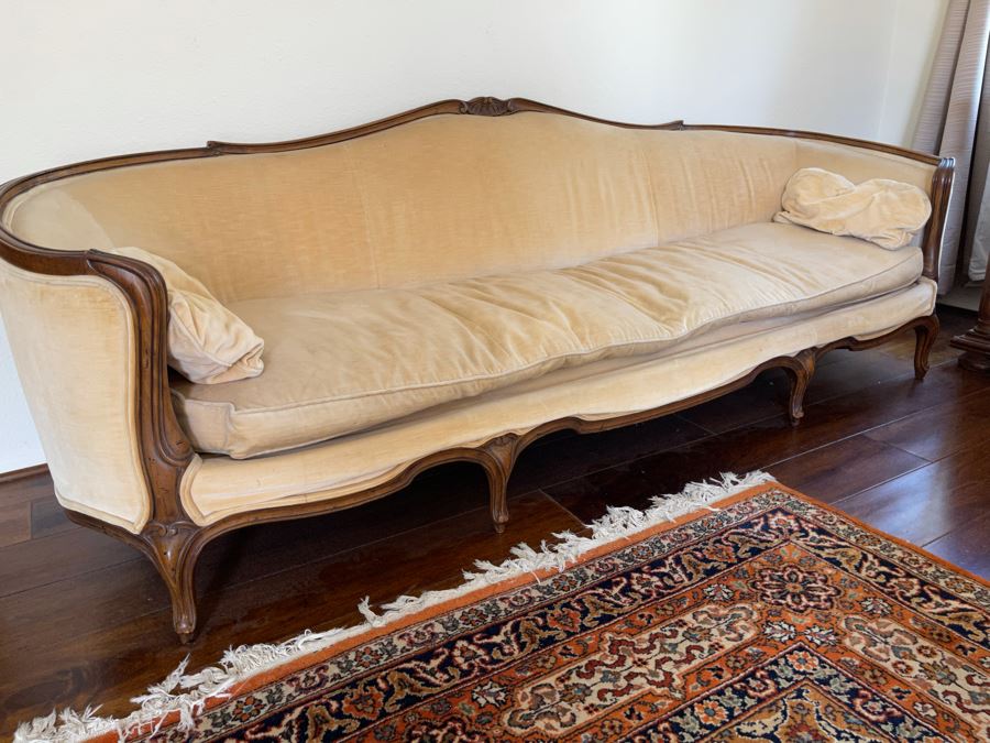 JUST ADDED - Vintage French Provincial Long Sofa By Heritage 7’11”L X 2’9”D X 2’8”H