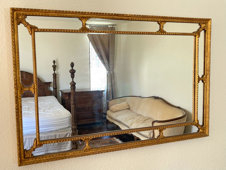 Gilt Wooden Wall Mirror By Mirror Fair Of New York, NY 3’11” X 2’6” [Photo 1]