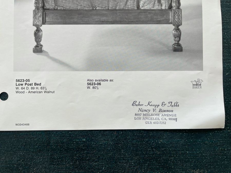 Stunning Baker Furniture American Walnut Low Post CA King Bed With Original Product Brochure 6’5”W X 7’9”D X 5’3”H Retails $4,800 [Photo 33]