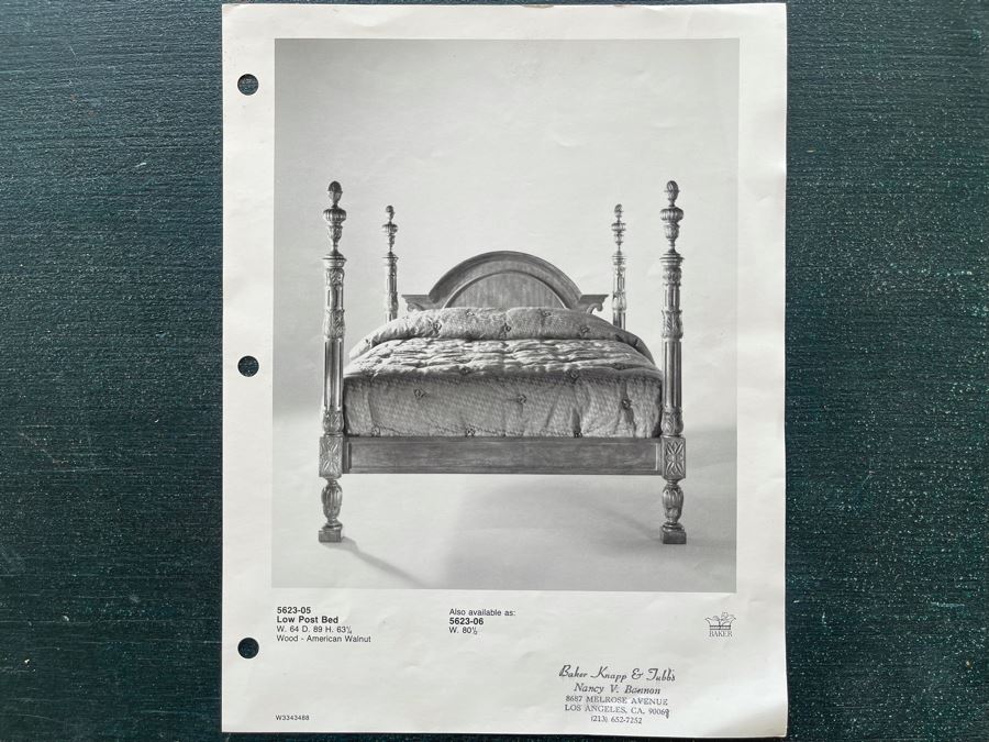 Stunning Baker Furniture American Walnut Low Post CA King Bed With Original Product Brochure 6’5”W X 7’9”D X 5’3”H Retails $4,800 [Photo 2]