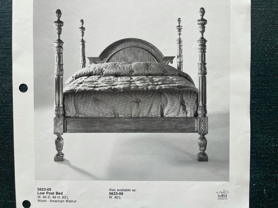 Stunning Baker Furniture American Walnut Low Post CA King Bed With Original Product Brochure 6’5”W X 7’9”D X 5’3”H Retails $4,800 [Photo 32]