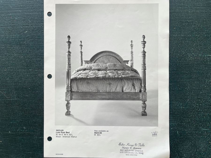 Stunning Baker Furniture American Walnut Low Post CA King Bed With Original Product Brochure 6’5”W X 7’9”D X 5’3”H Retails $4,800 [Photo 31]