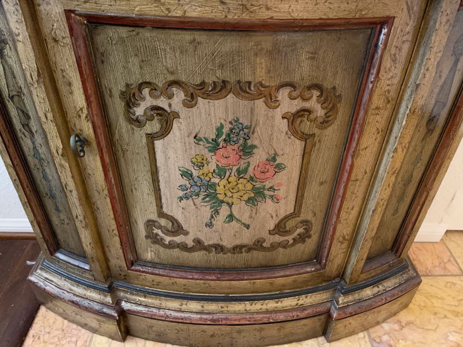 Heritage Grand Tour Demilune Console Cabinet Table 2’10”W X 1’1”D X 2’6”H [Photo 3]