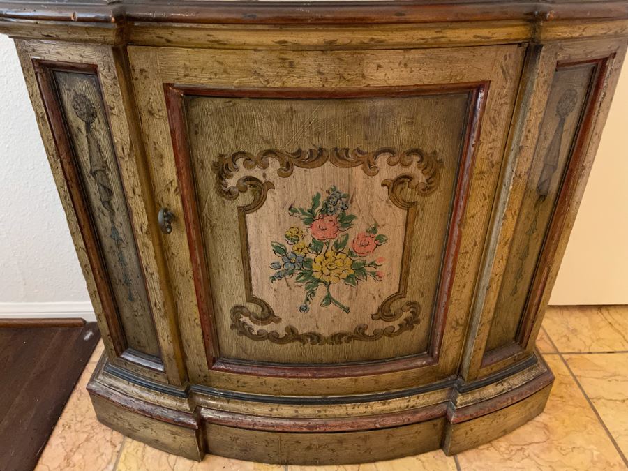 Heritage Grand Tour Demilune Console Cabinet Table 2’10”W X 1’1”D X 2’6”H [Photo 6]