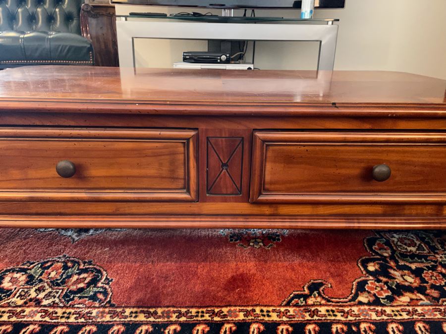 Wooden Coffee Table With Pair Of Drawers 4’3”W X 2’2”W X 1’3”H [Photo 3]