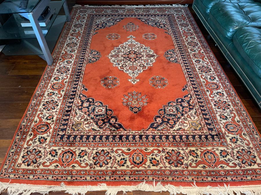 Signed Hand Knotted Wool Persian Area Rug 6’ X 9’5”