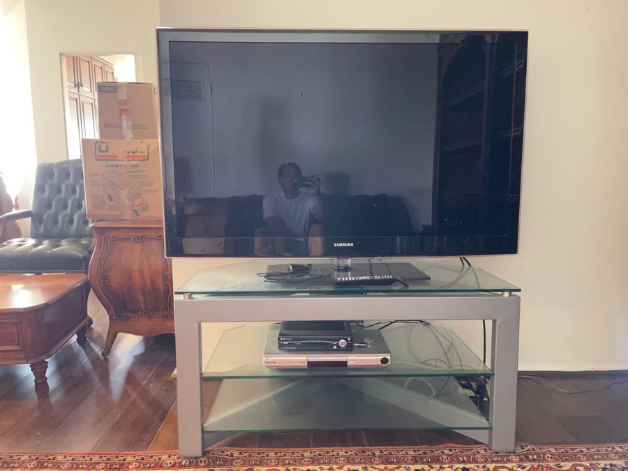 Metal And Glass TV Stand Plus Samsung 55” 1080p LED HDTV Model UN55B6000VF