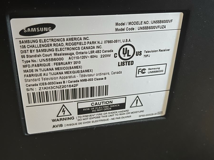 Metal And Glass TV Stand Plus Samsung 55” 1080p LED HDTV Model UN55B6000VF [Photo 9]