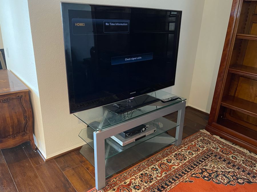 Metal And Glass TV Stand Plus Samsung 55” 1080p LED HDTV Model UN55B6000VF