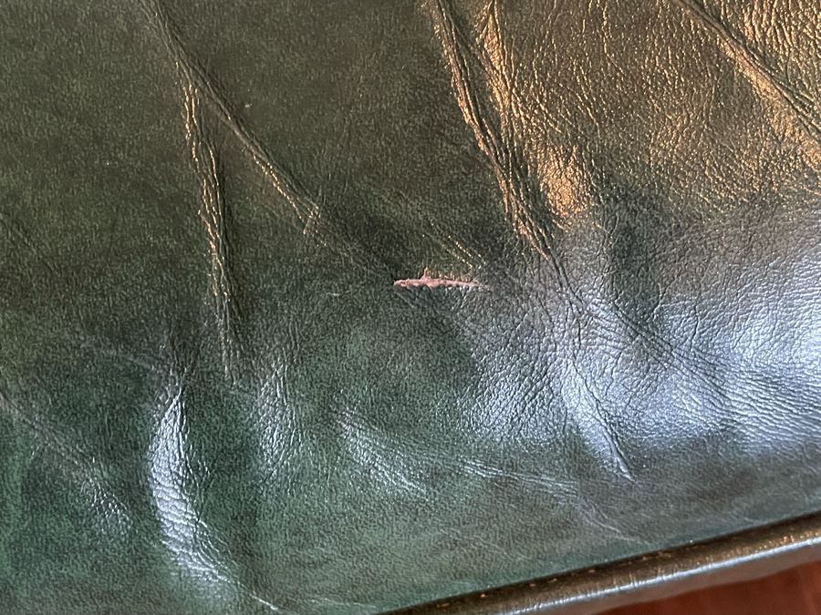 Hancock & More Green Tufted Leather Sofa With Brass Nailhead Trim On Casters 7’3”W X 3’5”D X 2’9”H [Photo 7]