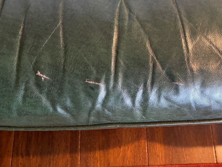 Hancock & More Green Tufted Leather Sofa With Brass Nailhead Trim On Casters 7’3”W X 3’5”D X 2’9”H [Photo 5]