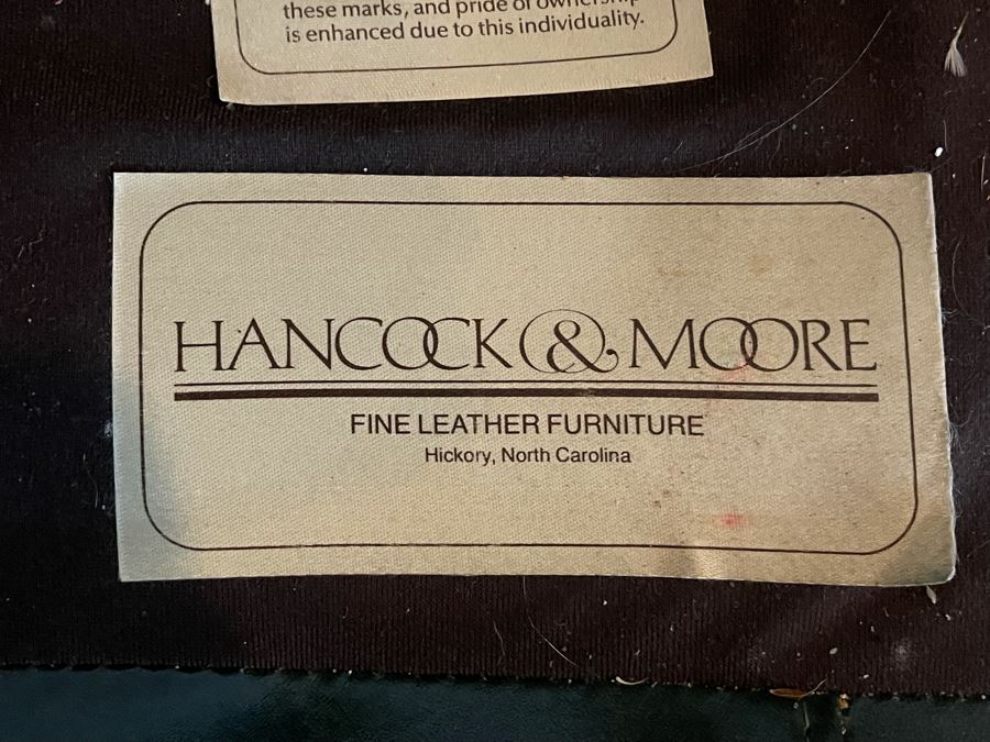 Hancock & More Green Tufted Leather Sofa With Brass Nailhead Trim On Casters 7’3”W X 3’5”D X 2’9”H [Photo 8]