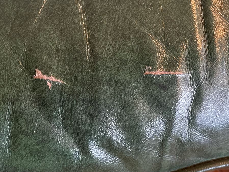 Hancock & More Green Tufted Leather Sofa With Brass Nailhead Trim On Casters 7’3”W X 3’5”D X 2’9”H [Photo 6]