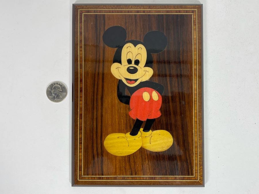 Inlaid Wooden Mickey Mouse Wall Plaque 6 X 8.5 [Photo 1]