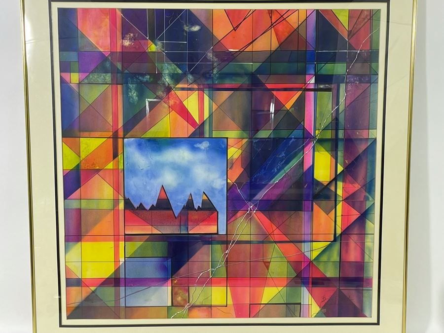 Original Barbara L Siegal Framed Abstract Geometric Painting 1991 Framed 36 X 36 [Photo 4]