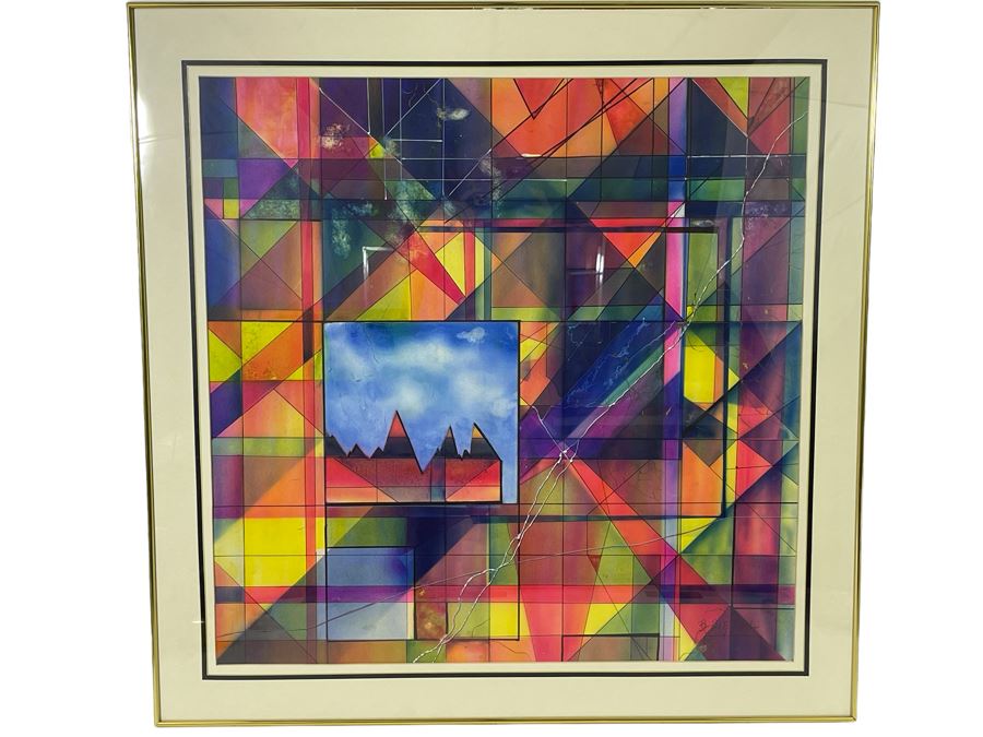 Original Barbara L Siegal Framed Abstract Geometric Painting 1991 Framed 36 X 36 [Photo 1]