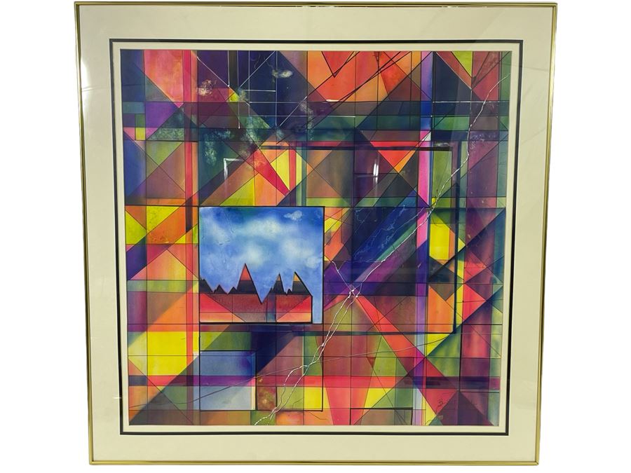 Original Barbara L Siegal Framed Abstract Geometric Painting 1991 Framed 36 X 36 [Photo 3]