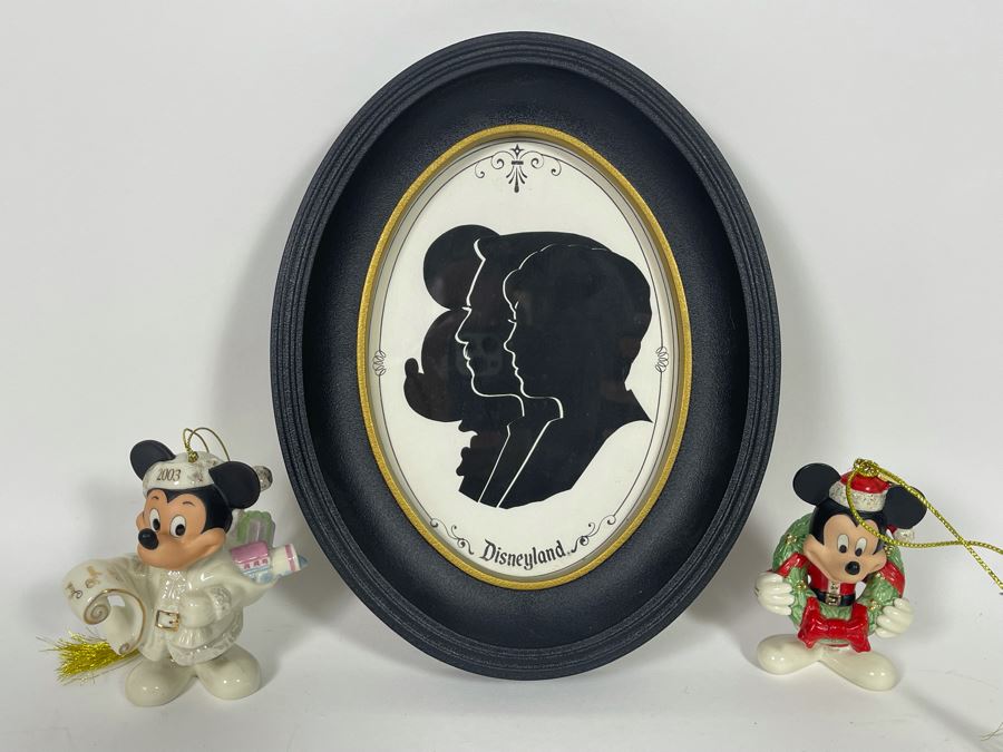 JUST ADDED - Pair Of Disney Lenox Ornaments And Disney Silhouette Portrait