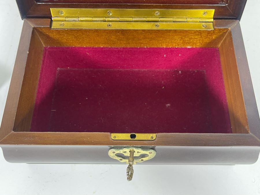 JUST ADDED - Vintage Wooden Lockable Jewelry Box With Key 10W X 6D X 6H [Photo 5]