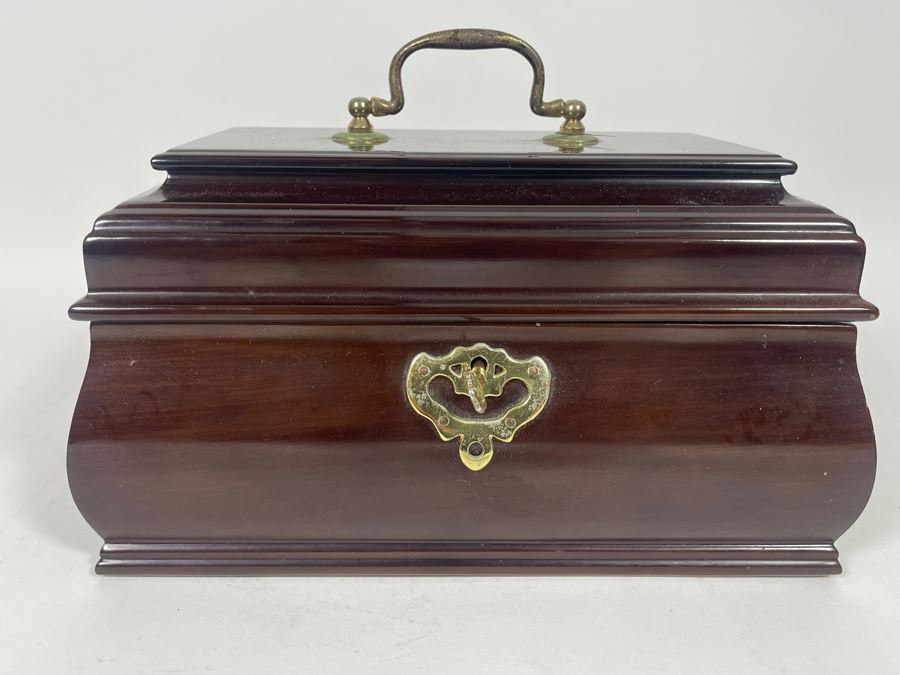 JUST ADDED - Vintage Wooden Lockable Jewelry Box With Key 10W X 6D X 6H [Photo 2]