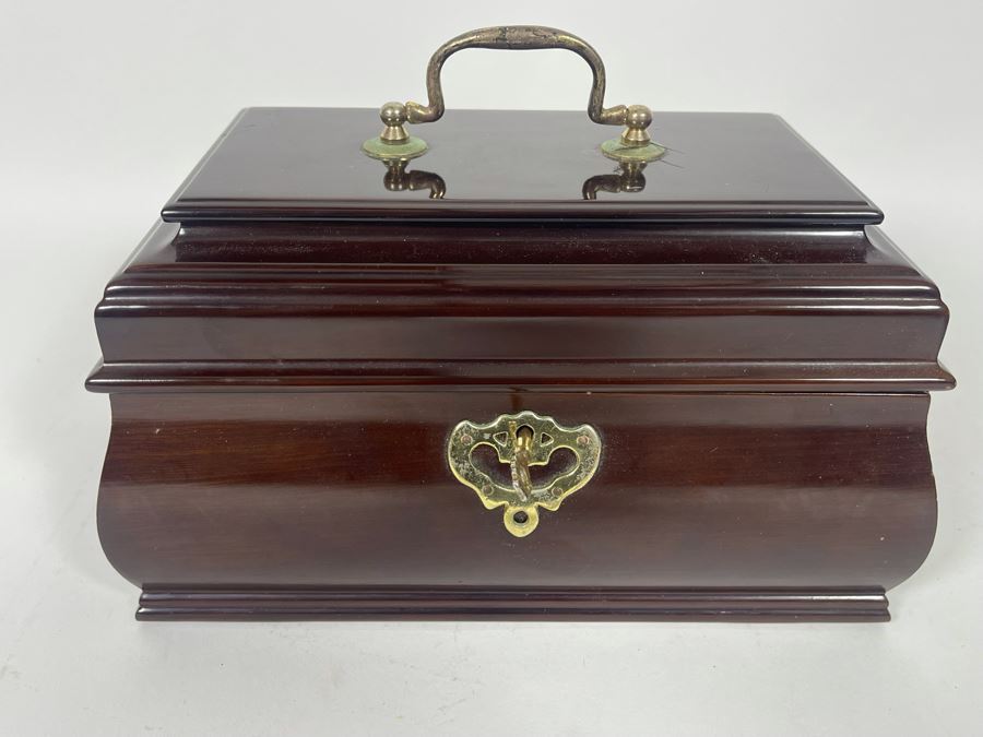 JUST ADDED - Vintage Wooden Lockable Jewelry Box With Key 10W X 6D X 6H [Photo 1]