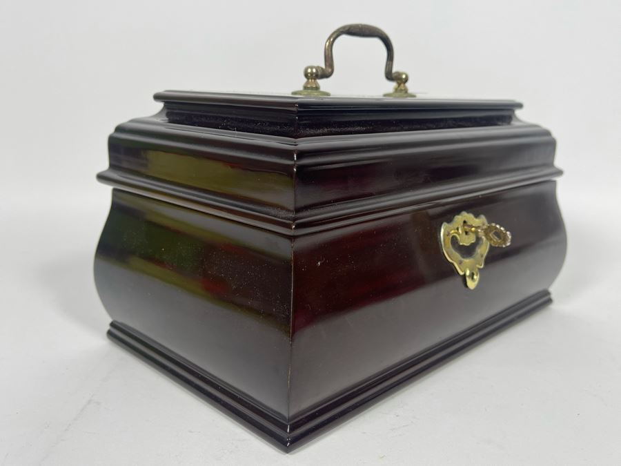 JUST ADDED - Vintage Wooden Lockable Jewelry Box With Key 10W X 6D X 6H [Photo 3]