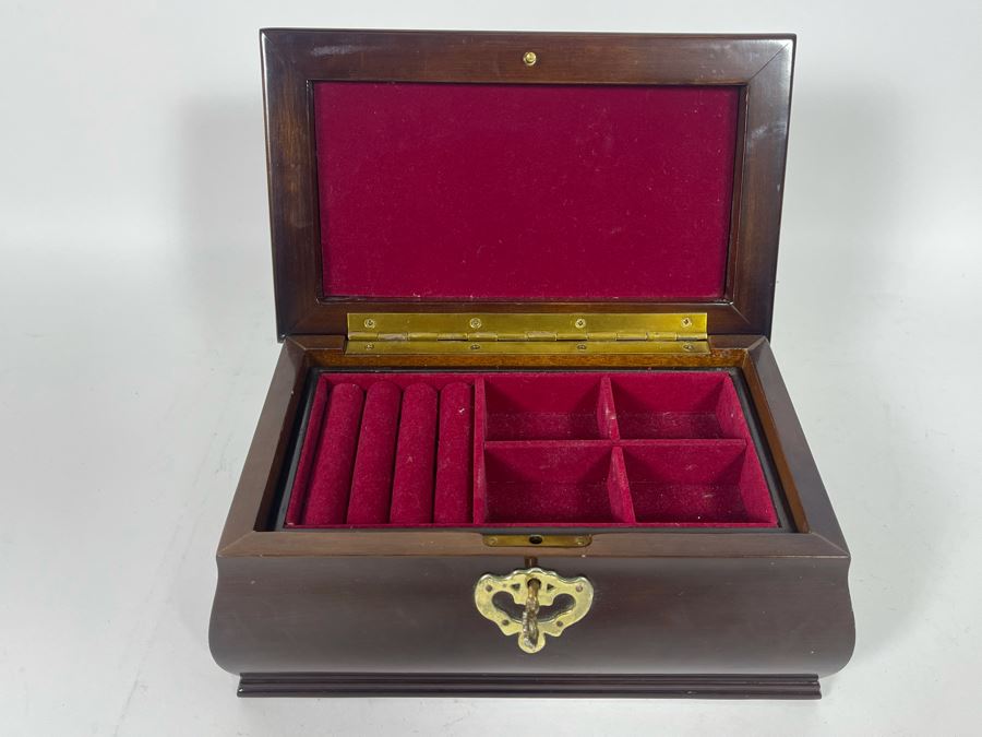 JUST ADDED - Vintage Wooden Lockable Jewelry Box With Key 10W X 6D X 6H