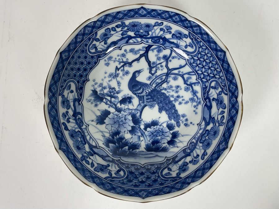 JUST ADDED - Signed Asian Blue And White Dish Bowl 9.75W [Photo 2]