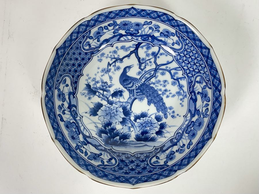 JUST ADDED - Signed Asian Blue And White Dish Bowl 9.75W