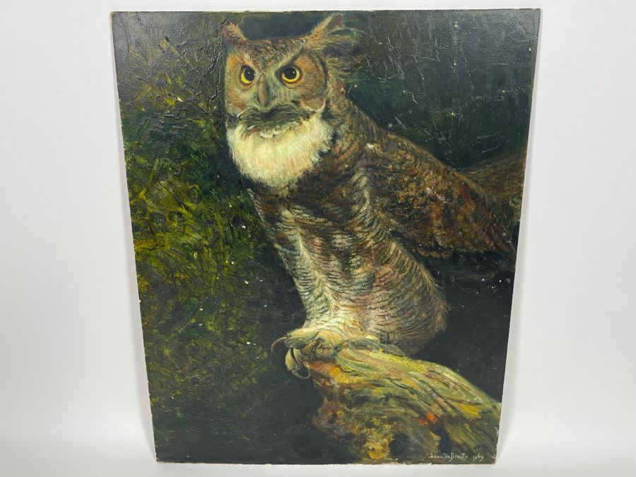 Original 1969 Louis De Donato Signed Painting On Board Of An Owl 16 X 20 [Photo 2]