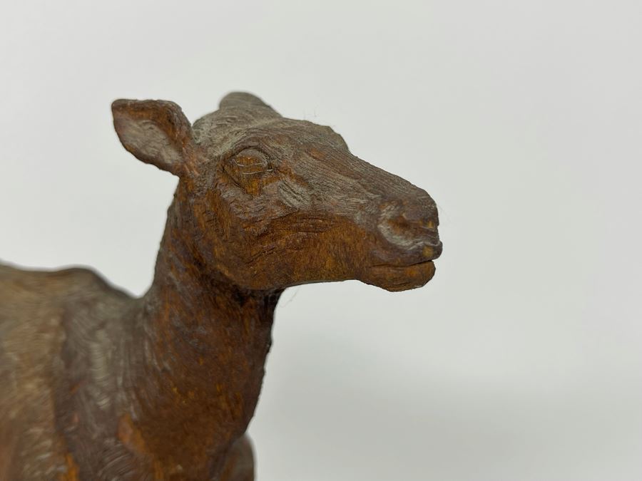 Original Antique 1919 Wood Carving Sculpture Of Deer Signed On Bottom By Artist Signature Illegible 10W X 4.5D X 9H [Photo 7]