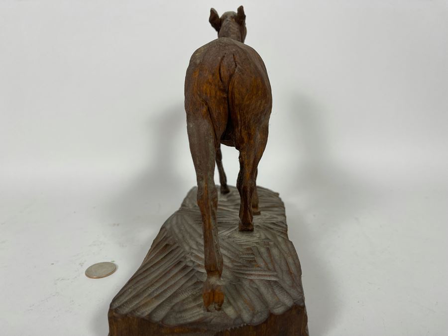 Original Antique 1919 Wood Carving Sculpture Of Deer Signed On Bottom By Artist Signature Illegible 10W X 4.5D X 9H [Photo 12]