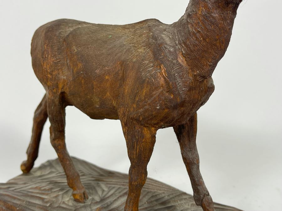 Original Antique 1919 Wood Carving Sculpture Of Deer Signed On Bottom By Artist Signature Illegible 10W X 4.5D X 9H [Photo 8]