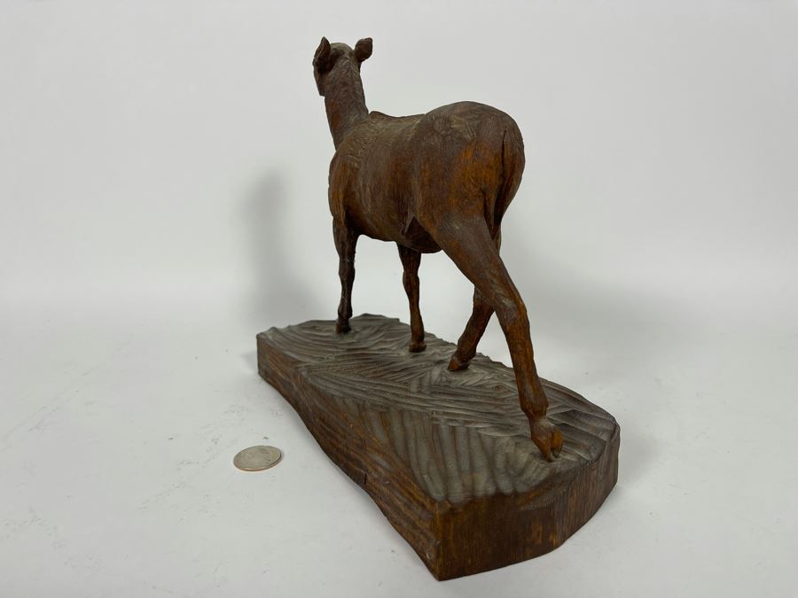 Original Antique 1919 Wood Carving Sculpture Of Deer Signed On Bottom By Artist Signature Illegible 10W X 4.5D X 9H [Photo 11]